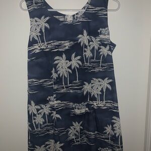 PACIFIC LEGEND APPAREL NAVY AND WHITE PALM TREE SLEEVELESS DRESS